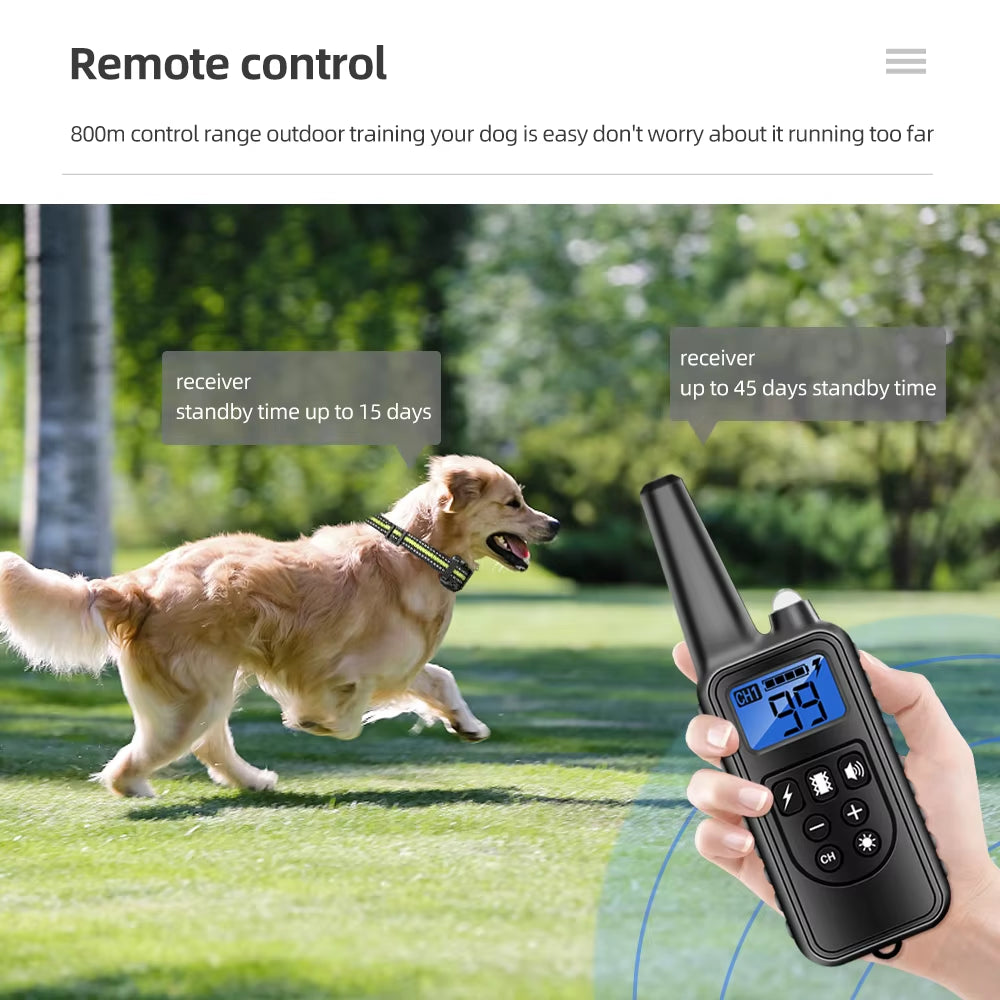 800M Dog Training Collar Remote Electronic Shock Training Collars Rechargeable Waterproof Stop Barking Dog Training Nylon Rope