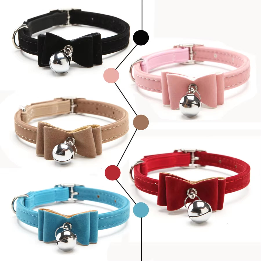 Bowtie Small Dog Cat Collar Safe Soft Velvetpet Products Dog Collar Pet Supplier with Bell for Puppy