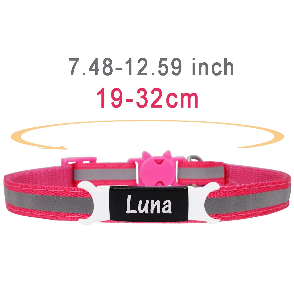 Reflective Cat Safety Buckle Colorful Collar Adjustable Custom ID Name Engraved Necklace Accessories Nameplate Collar